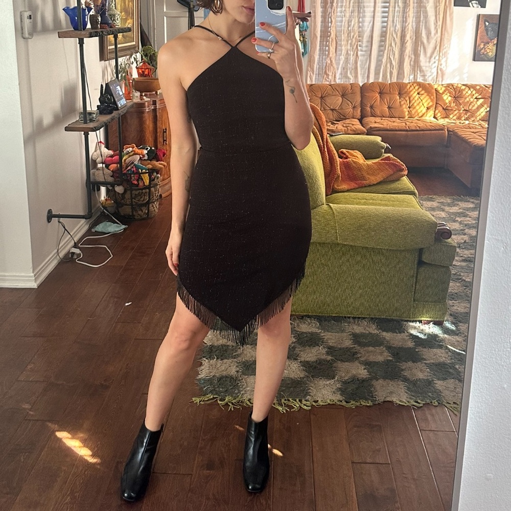 Black sparkly vintage Cache dress